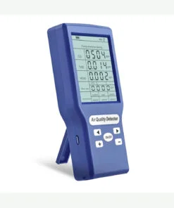 Blauwe handmeter voor CO2, HCHO, TVOC en AQI met uitklapbare steun