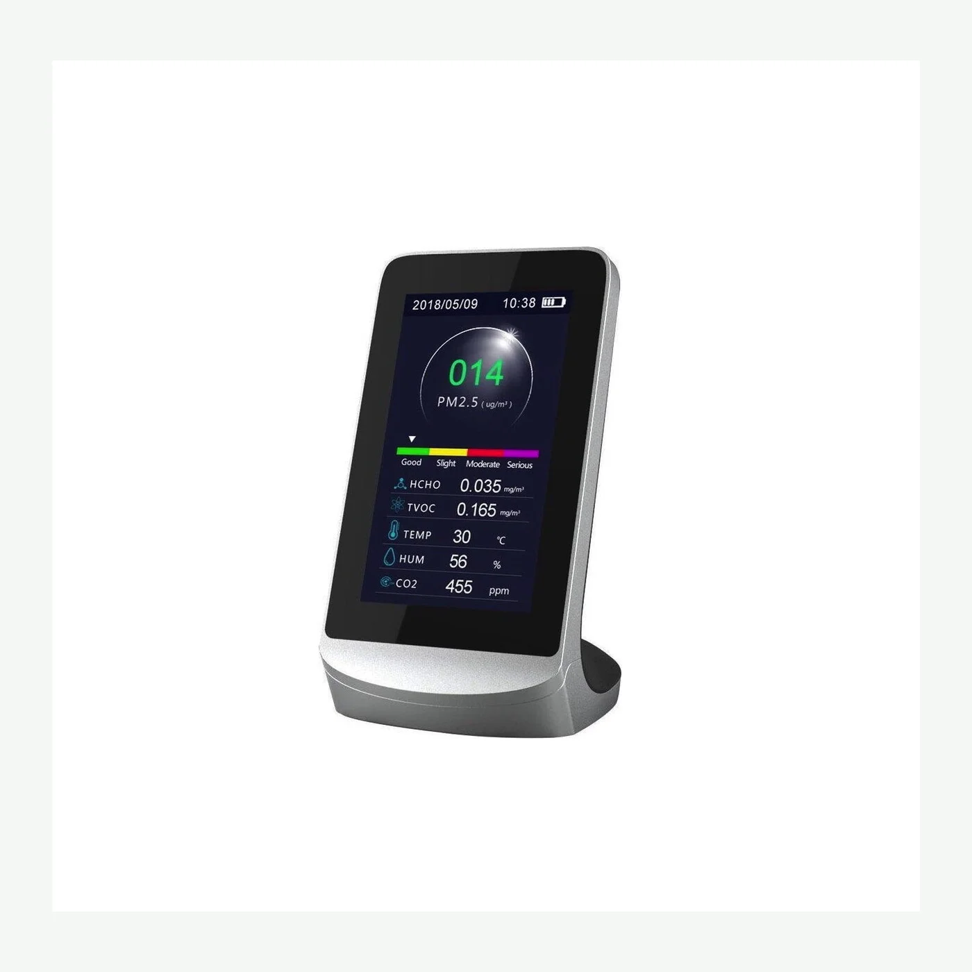 Uniqly Air Premium bureaumeter met kleurendisplay en zilverkleurige voet