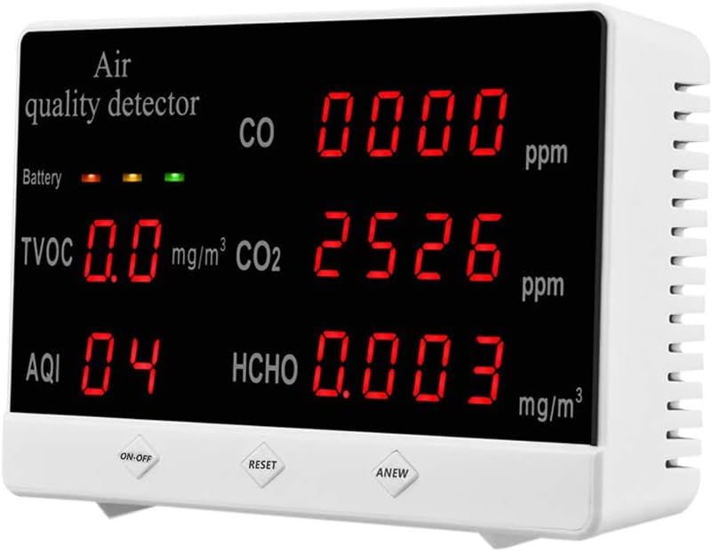 CO2-meter, luchtkwaliteitsmeter CO2, HCHO, TVOC en luchtkwaliteitsindex AQI melder, luchtkwaliteitsmeter voor thuis, kantoor en onderweg, luchtmeter (wit)
