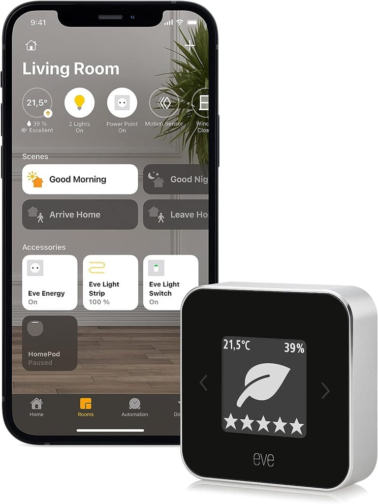 Eve Room - Luchtkwaliteitsmeter om de luchtkwaliteit (VOS), temperatuur en luchtvochtigheid te controleren, Apple HomeKit-technologie, Bluetooth, Thread