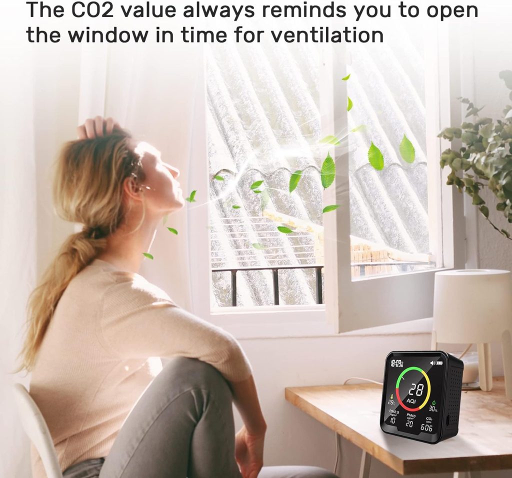 6 in 1 luchtkwaliteitsdetector Luchtverontreinigingsbewakingstest PM2.5, PM10, CO2-temperatuur, vochtigheid, AQI.Therm La Mode Professionele NDIR-sensor, CO2-alarmmeter