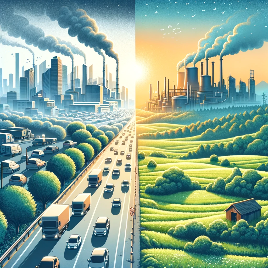 Menselijke activiteiten en luchtverontreiniging: een vergelijking tussen stedelijke en landelijke gebieden