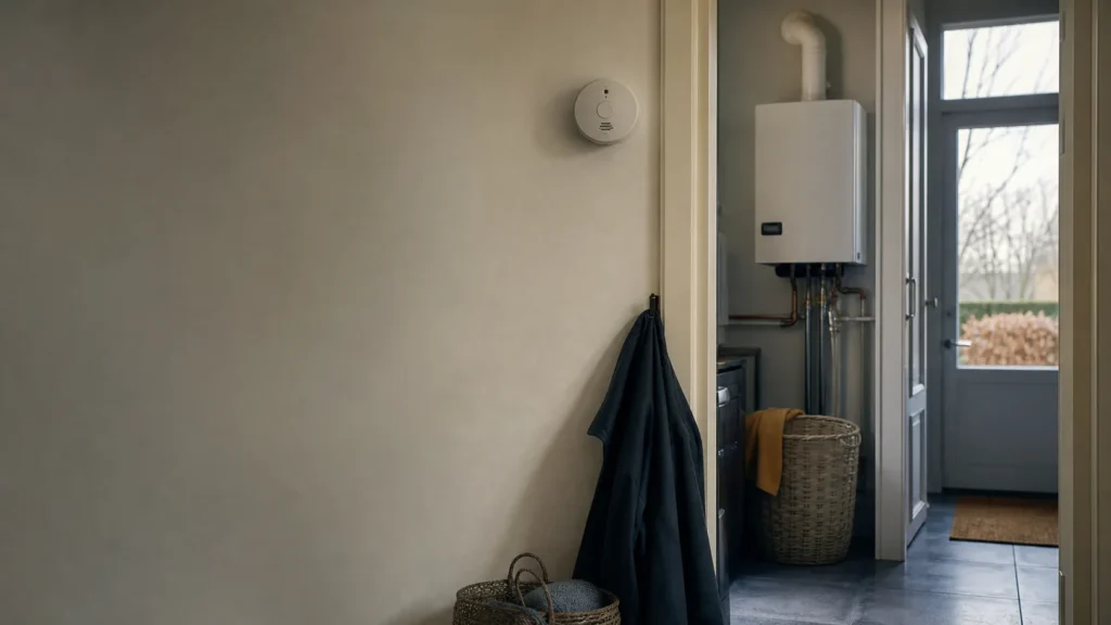 Rustige Nederlandse woning met een koolmonoxidemelder nabij een ruimte met verbrandingstoestel