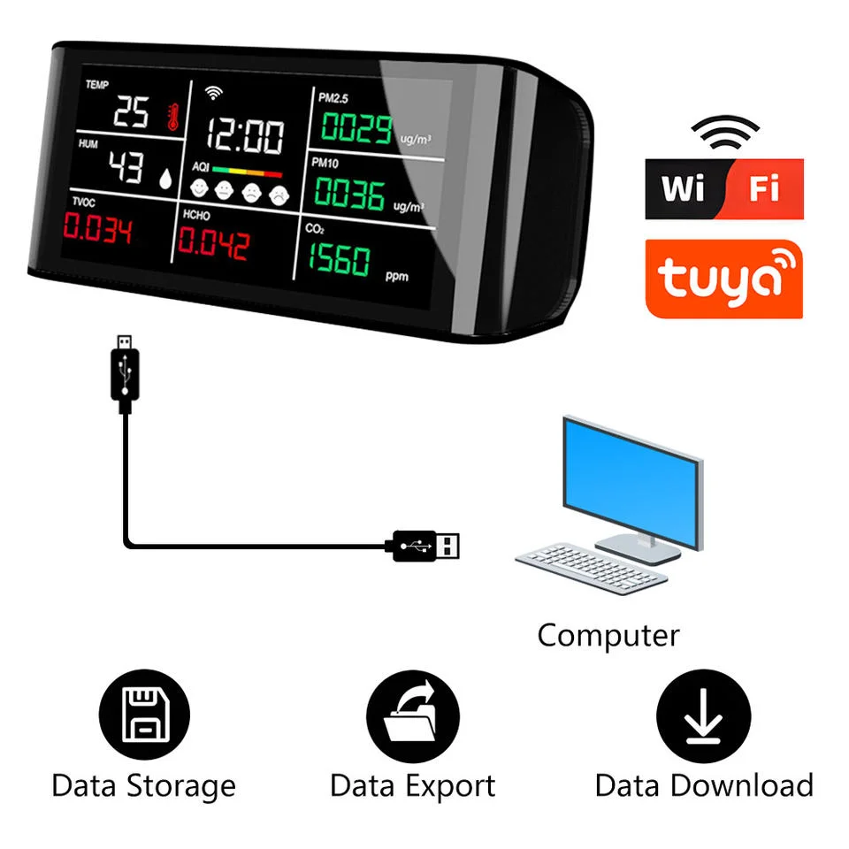 Uniqly - Slimme 7-in-1 Luchtkwaliteitsmonitor met CO2 (DM69M-WIFI) - productfoto 3