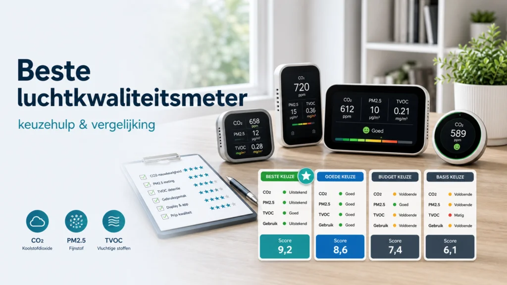 Luchtkwaliteitsmeter Consumentenbond: De Beste Keuzes voor Gezonde Lucht - visuele uitleg met luchtkwaliteitsmeter en meetwaarden