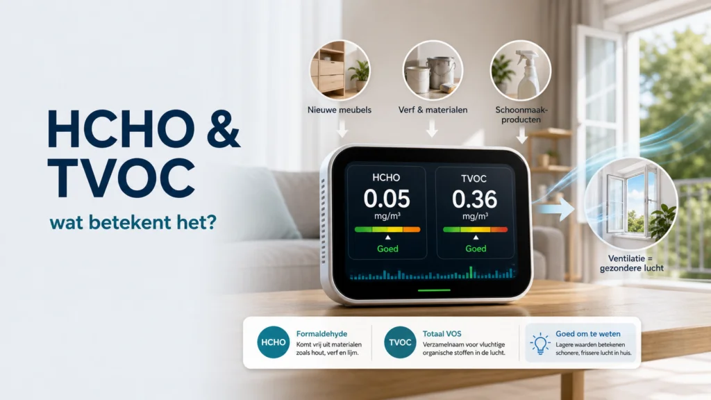 Wat Is HCHO En Hoe Meet Je Formaldehyde Thuis? - visuele uitleg met luchtkwaliteitsmeter en meetwaarden
