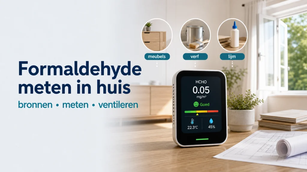 Formaldehyde Meten in Huis: Tips voor een Gezonde Leefomgeving - visuele uitleg met luchtkwaliteitsmeter en meetwaarden