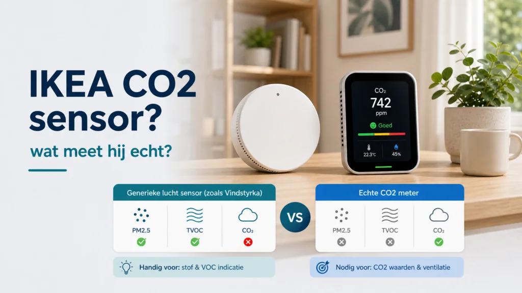 IKEA CO2 meter? Wat de Vindstyrka wel en niet meet - visuele uitleg met luchtkwaliteitsmeter en meetwaarden