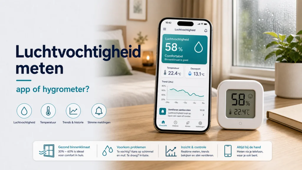 Ontdek de Beste Luchtvochtigheid in Huis Meten Apps voor een Gezond Leefklimaat - visuele uitleg met luchtkwaliteitsmeter en meetwaarden